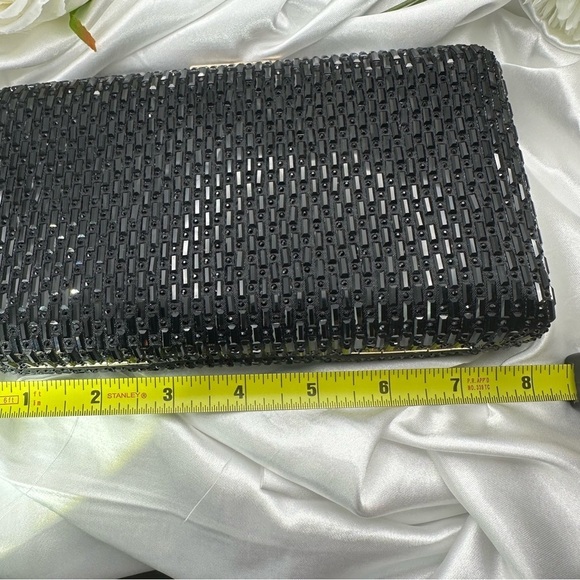 Black Beaded Evening Clutch – Formal Wedding Party Bag with Gold Chain NWT - Picture 9 of 15